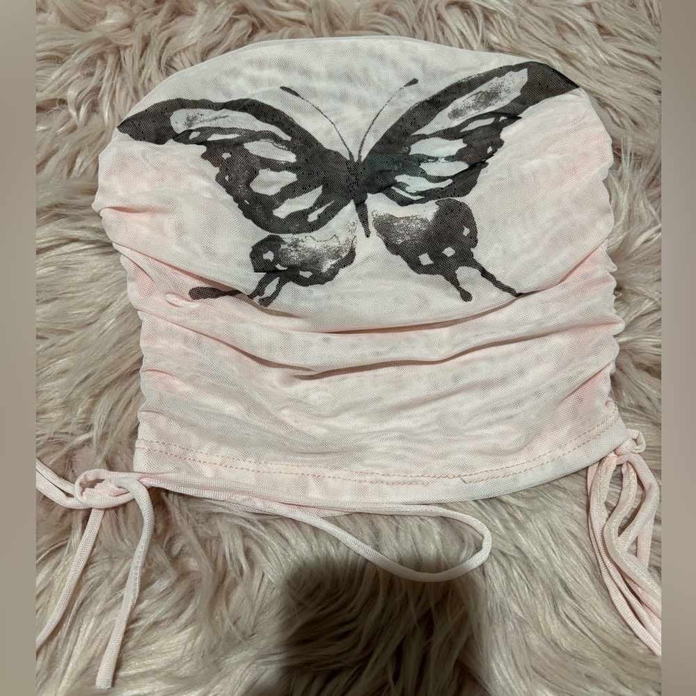 Pink butterfly mesh top